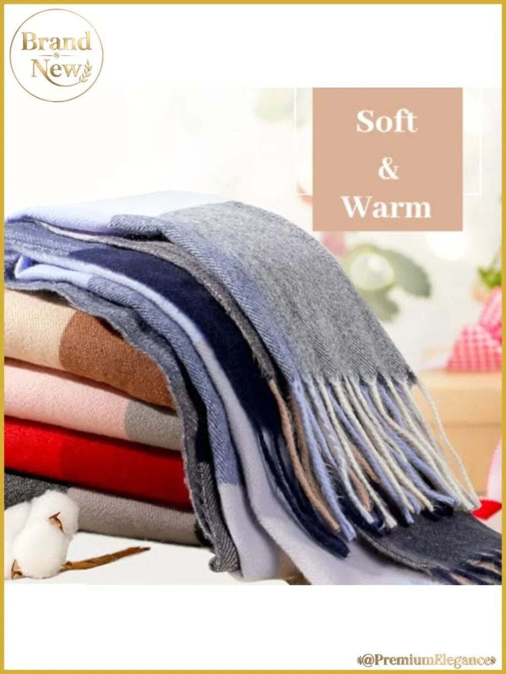 Womens Plaid Blanket Scarf Cozy Pashmina Shawl Winter Wrap with Tassels
